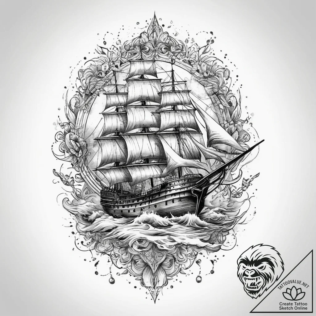 Tattoo sketch ship, tattoo flash sheet design... - tattoo sketch (№1760176064_0, 11.10.2025 09:47) — tattoovalue.net