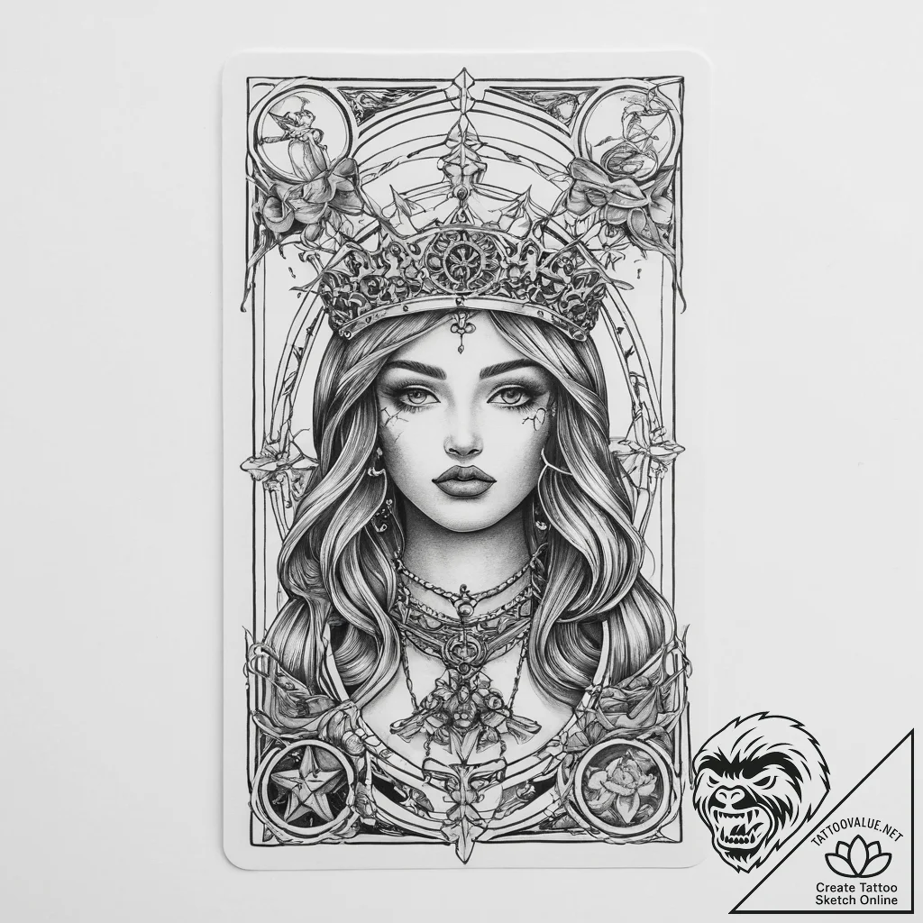 Tattoo sketch tarot card lovers - tattoo sketch (№1760177149_0, 11.10.2025 10:05) — tattoovalue.net