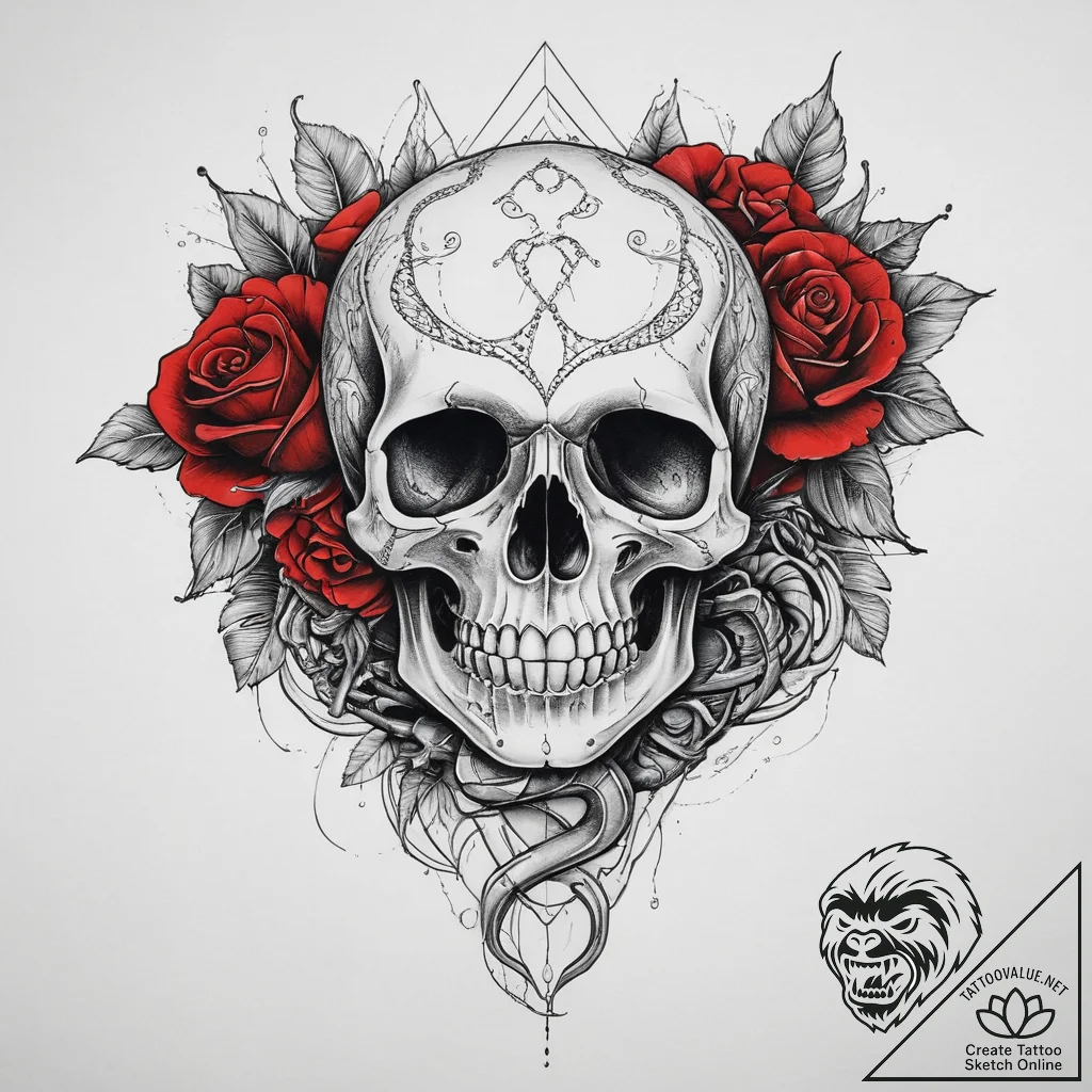 Tattoo sketch узор в виде черепа с змеей, tat... - tattoo sketch (№1760179976_0, 11.10.2025 10:52) — tattoovalue.net