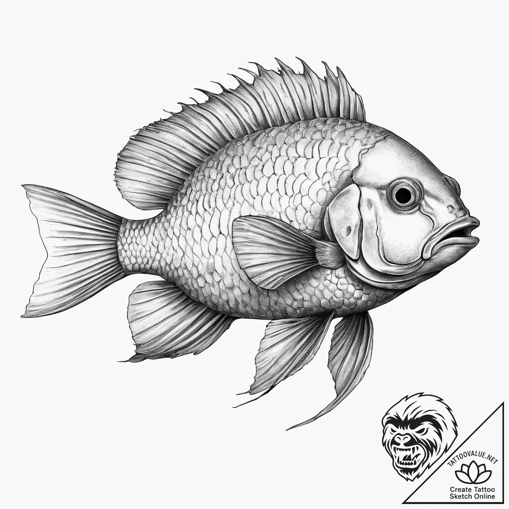 Tattoo sketch ram cichlid, concept art for ta... - tattoo sketch (№1760180197_0, 11.10.2025 10:56) — tattoovalue.net