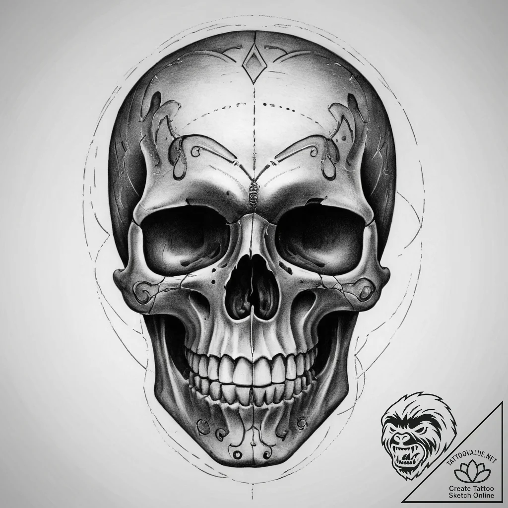 Tattoo sketch skull, concept art for tattoo,... - tattoo sketch (№1760180412_0, 11.10.2025 11:00) — tattoovalue.net