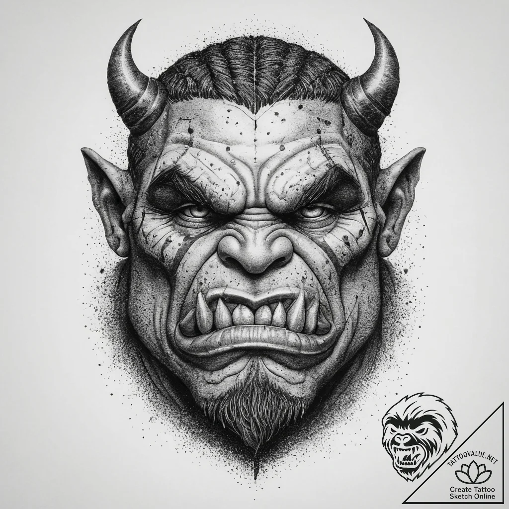 Tattoo sketch orc brute, tattoo line art, dot... - tattoo sketch (№1760184324_0, 11.10.2025 12:05) — tattoovalue.net