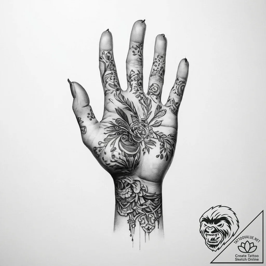 Tattoo sketch hands with a body - tattoo sketch (№1760186061_0, 11.10.2025 12:34) — tattoovalue.net