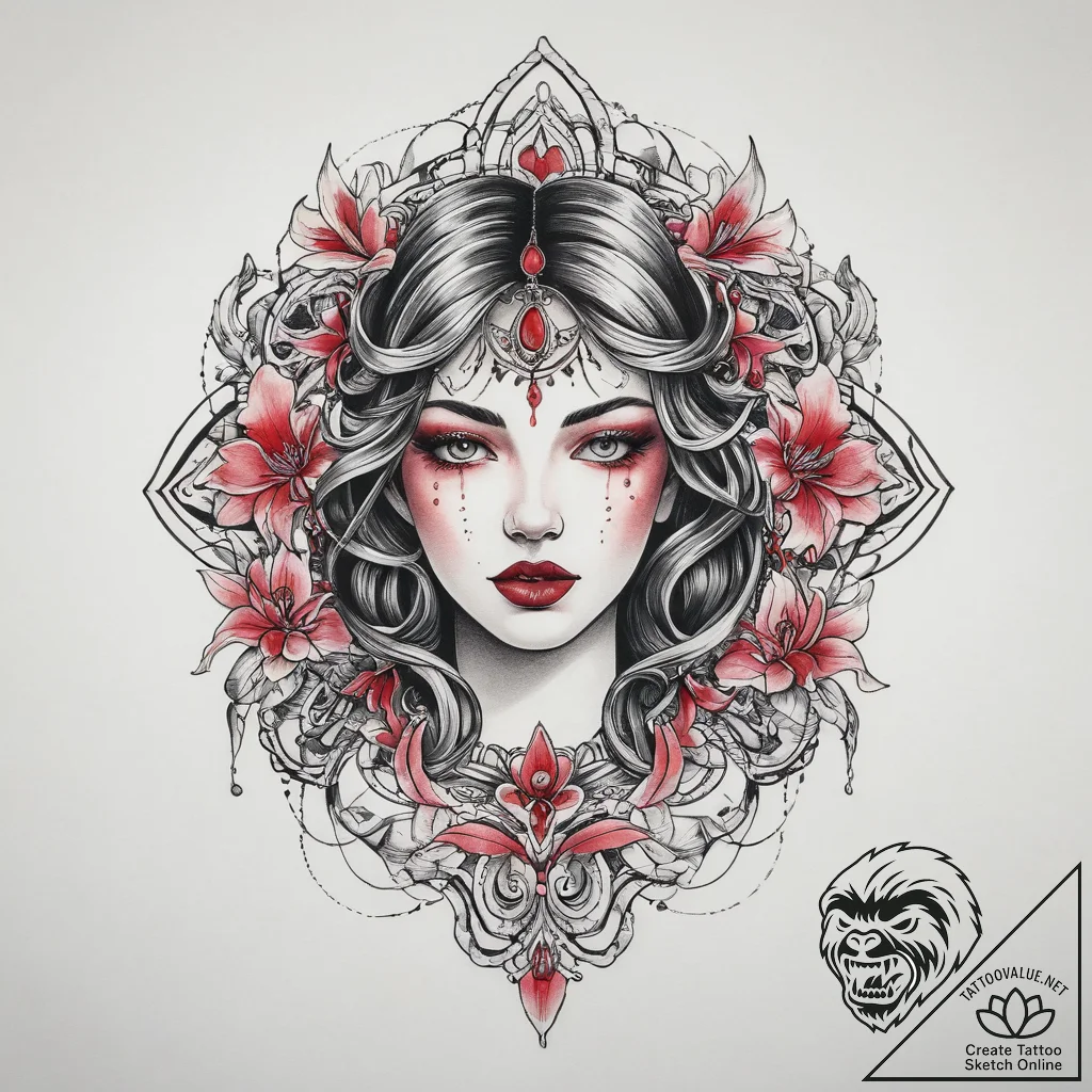 Tattoo sketch pink, ink illustration for tatt... - tattoo sketch (№1760186715_0, 11.10.2025 12:45) — tattoovalue.net