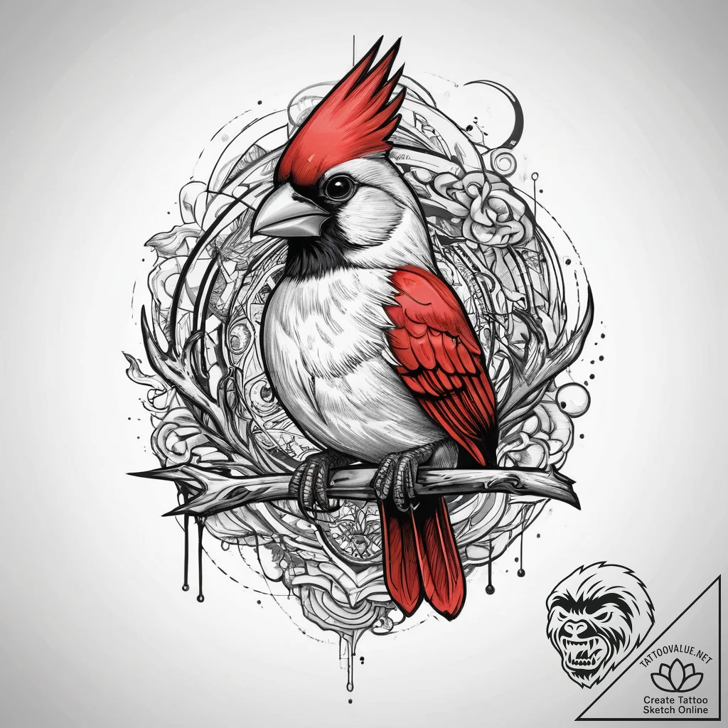 Tattoo sketch cardinal, concept art for tatto... - tattoo sketch (№1760188238_0, 11.10.2025 13:10) — tattoovalue.net