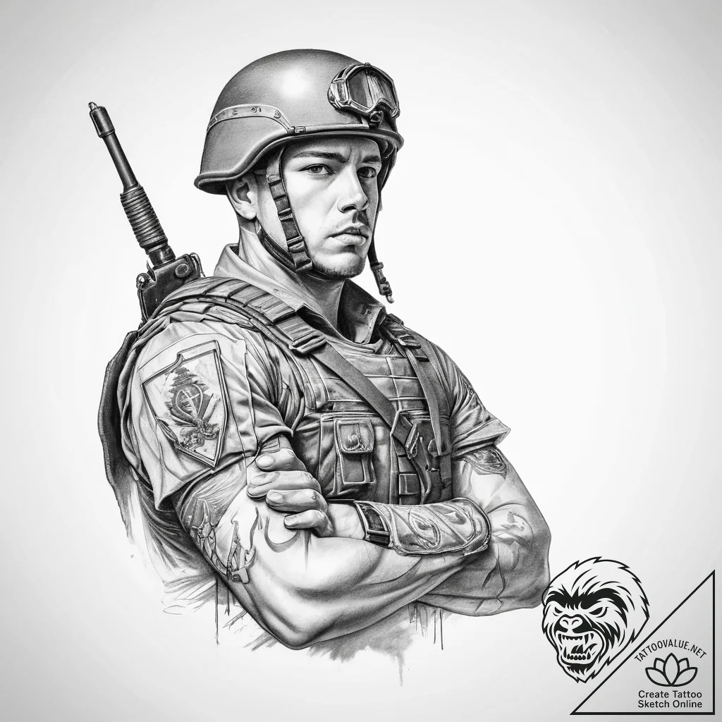 Tattoo sketch soldier with a paper - tattoo sketch (№1760188454_0, 11.10.2025 13:14) — tattoovalue.net