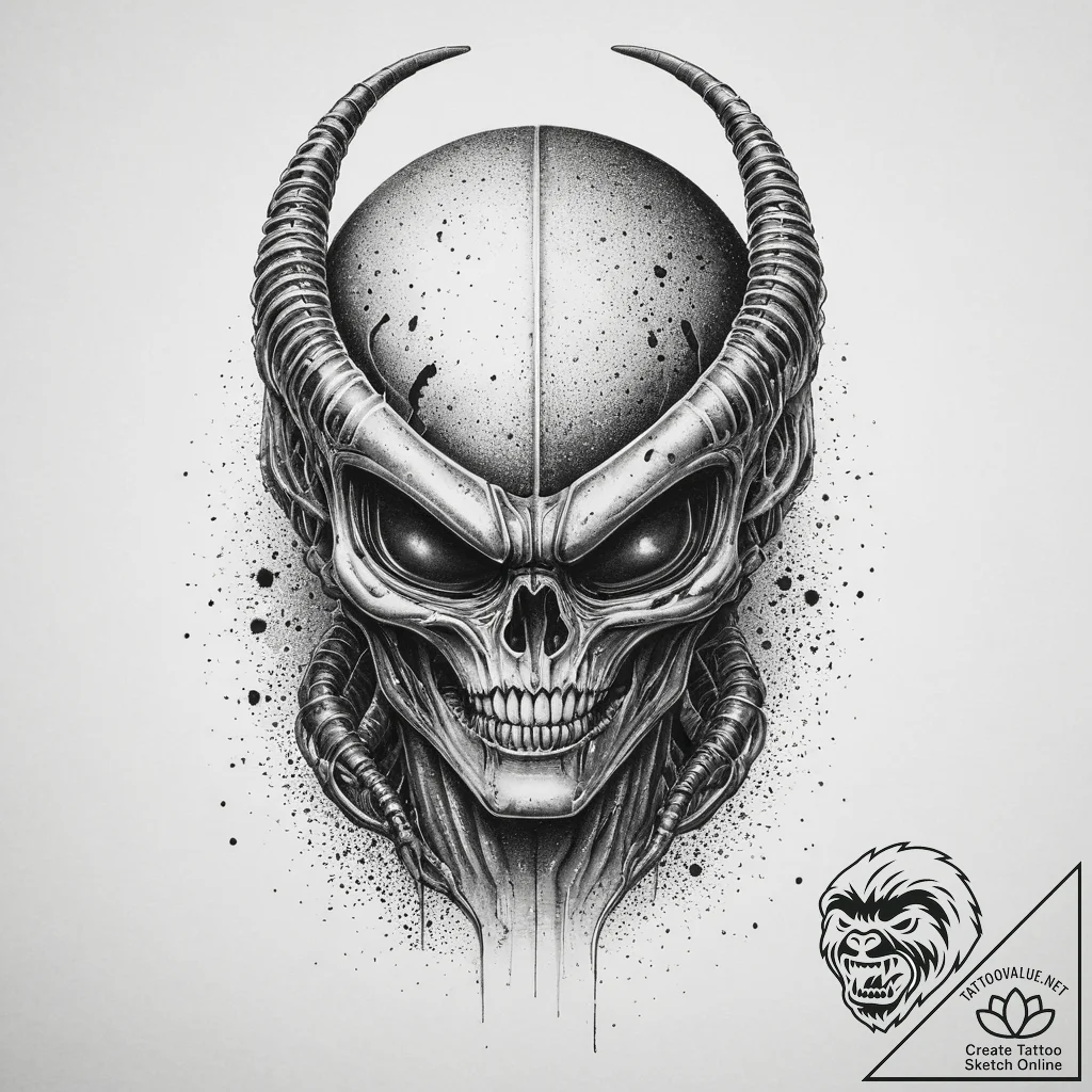 Tattoo sketch alien xenomorph head, ink illus... - tattoo sketch (№1760189532_0, 11.10.2025 13:32) — tattoovalue.net