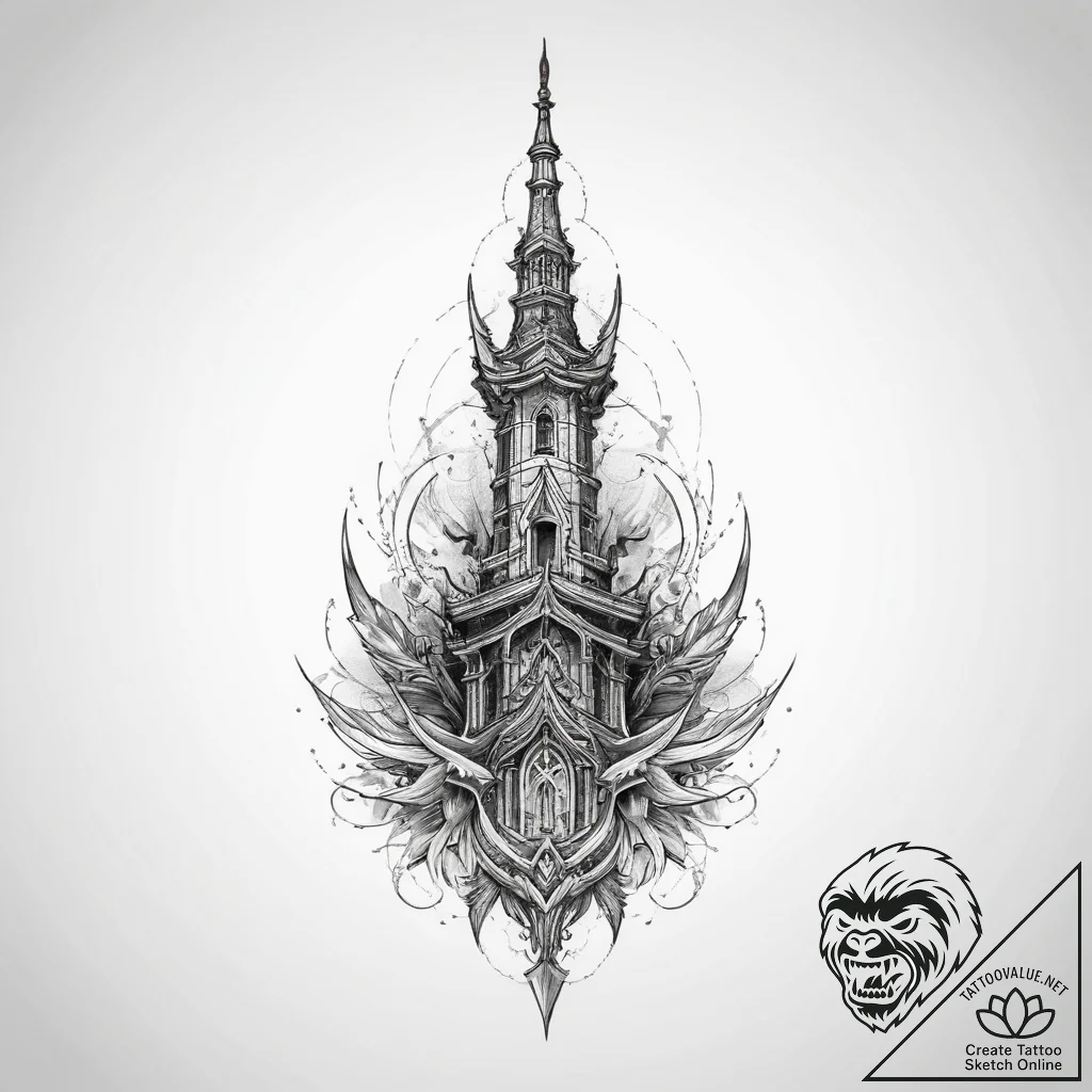 Tattoo sketch spire - tattoo sketch (№1760189964_0, 11.10.2025 13:39) — tattoovalue.net