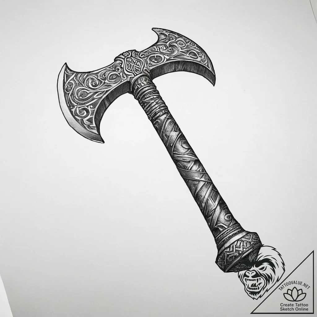 Tattoo sketch perun's axe with a hammer, tatt... - tattoo sketch (№1760191491_0, 11.10.2025 14:04) — tattoovalue.net