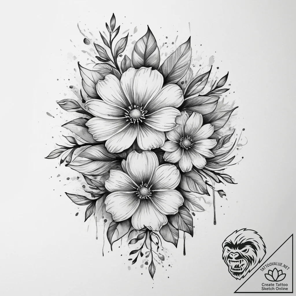 Tattoo sketch glowing flowers, tattoo drawing... - tattoo sketch (№1760191707_0, 11.10.2025 14:08) — tattoovalue.net