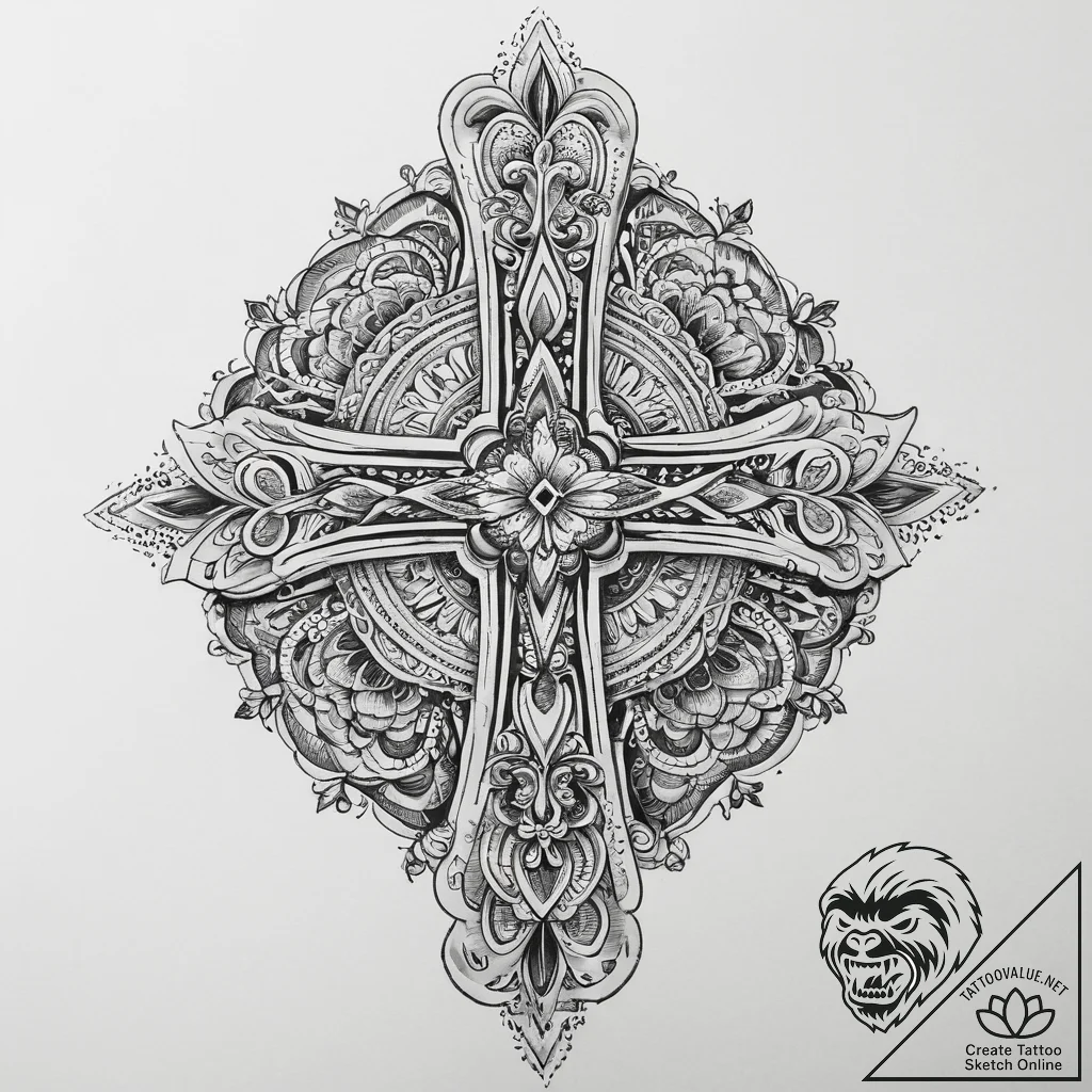 Tattoo sketch traditional dress with a symbol... - tattoo sketch (№1760191927_0, 11.10.2025 14:12) — tattoovalue.net