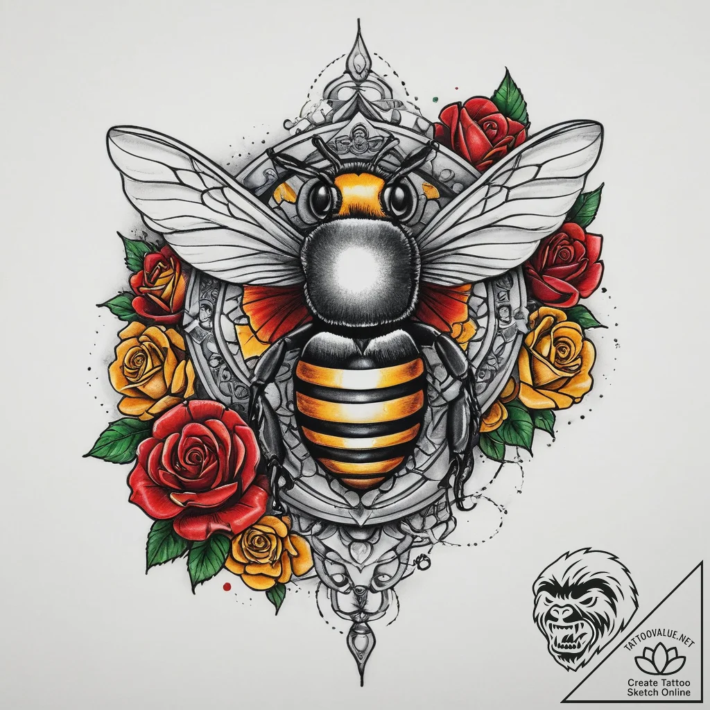 Tattoo sketch honey pot with a bee, concept a... - tattoo sketch (№1760193224_0, 11.10.2025 14:33) — tattoovalue.net