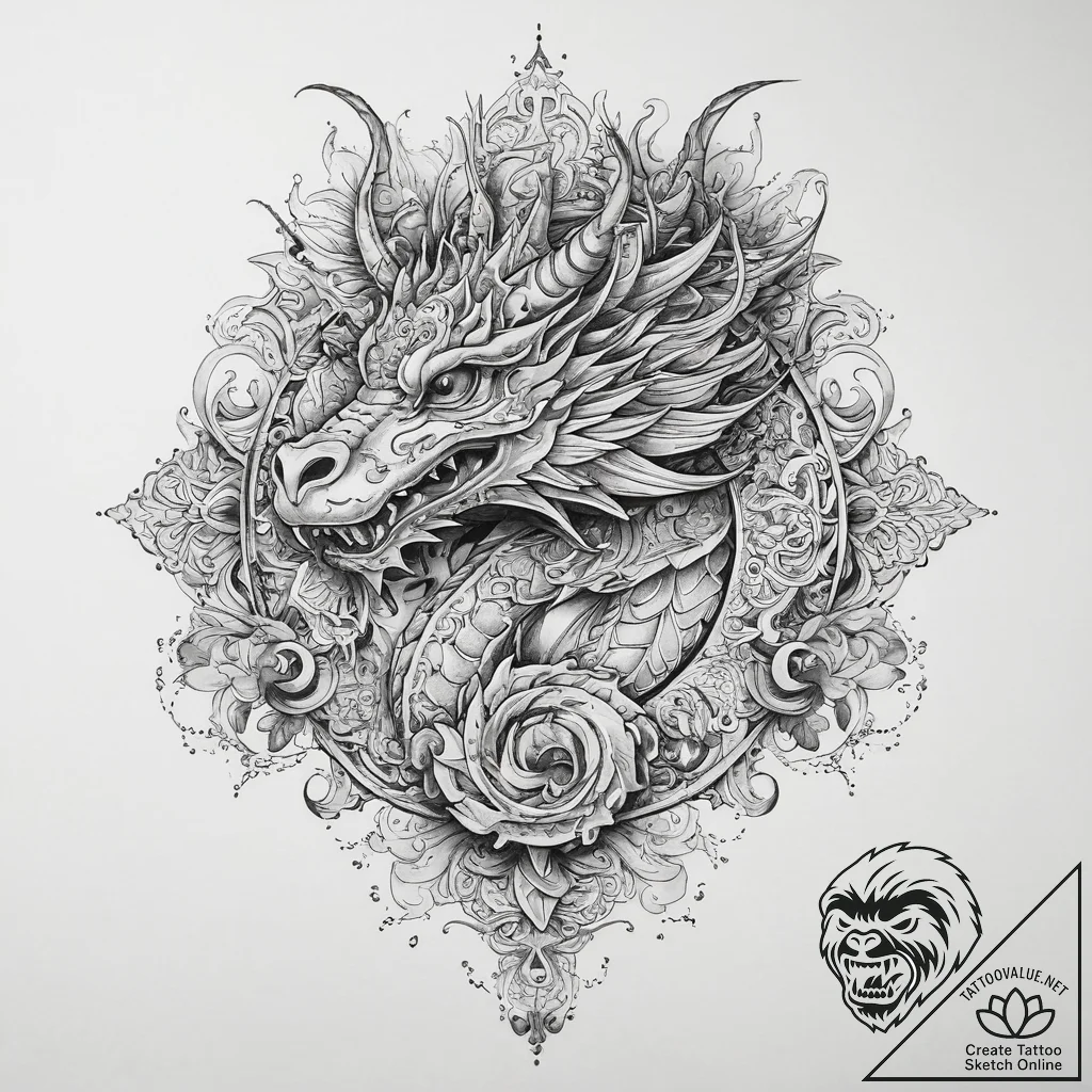Tattoo sketch sketch дракон, artistic tattoo... - tattoo sketch (№1760193441_0, 11.10.2025 14:37) — tattoovalue.net