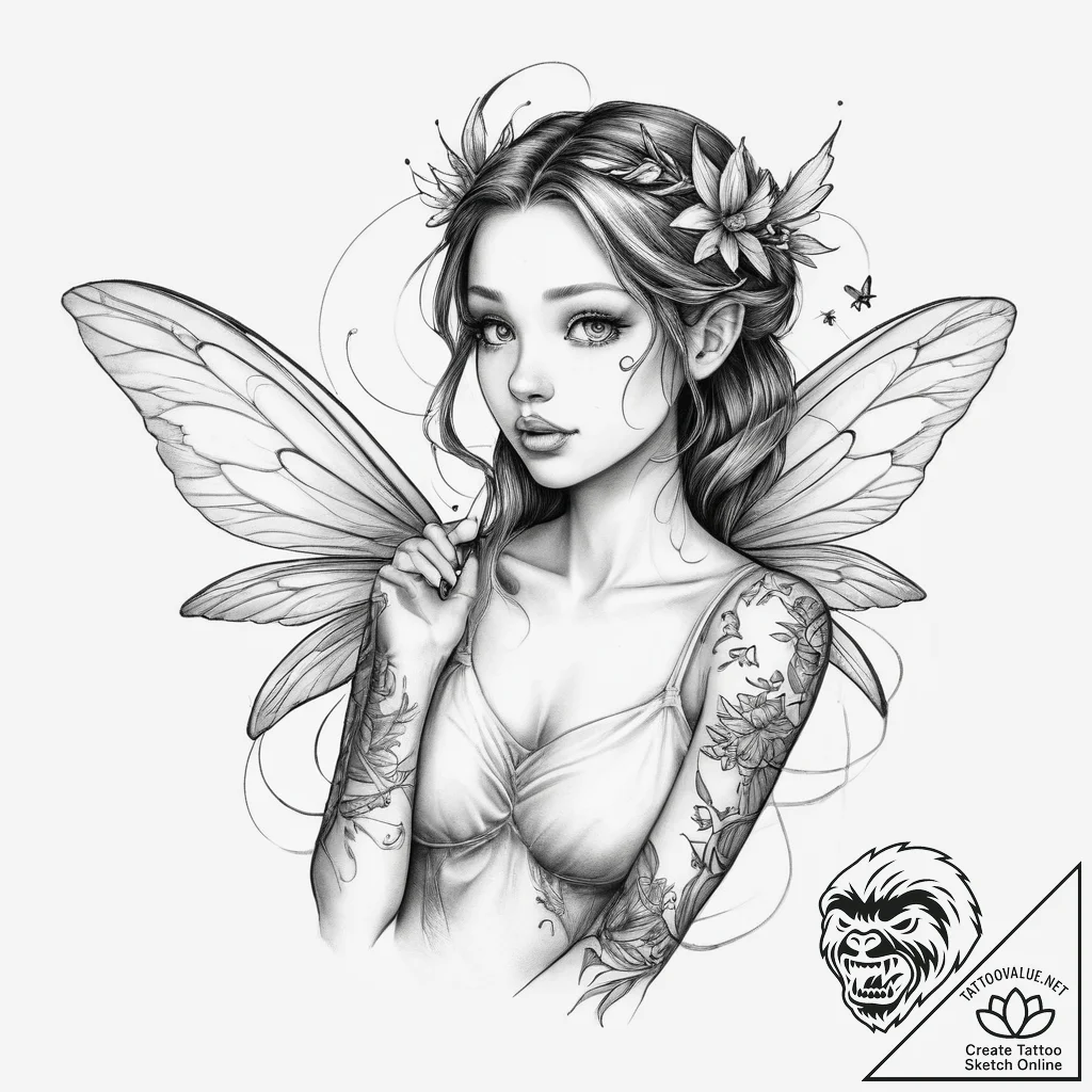 Tattoo sketch fairy with firefly - tattoo sketch (№1760193873_0, 11.10.2025 14:44) — tattoovalue.net