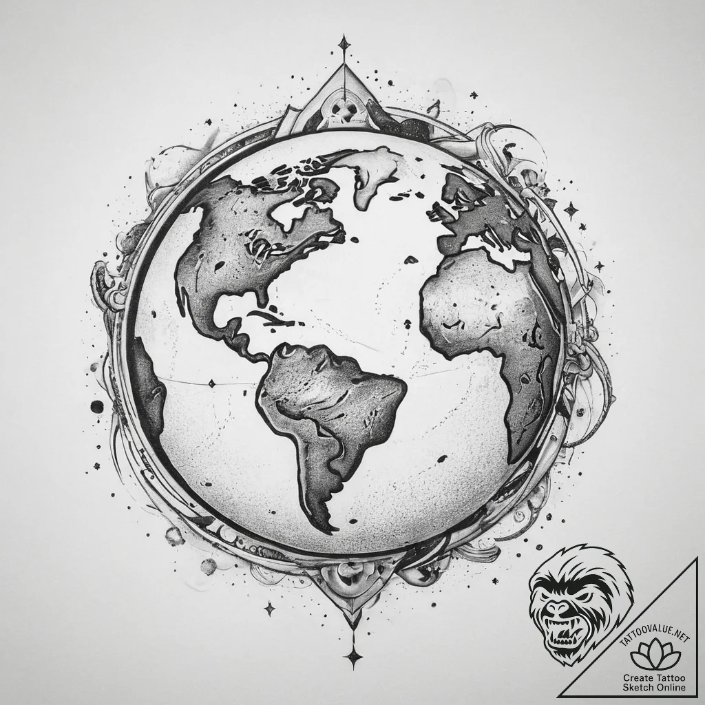 Tattoo sketch cosmic earth, artistic tattoo s... - tattoo sketch (№1760198193_0, 11.10.2025 15:56) — tattoovalue.net