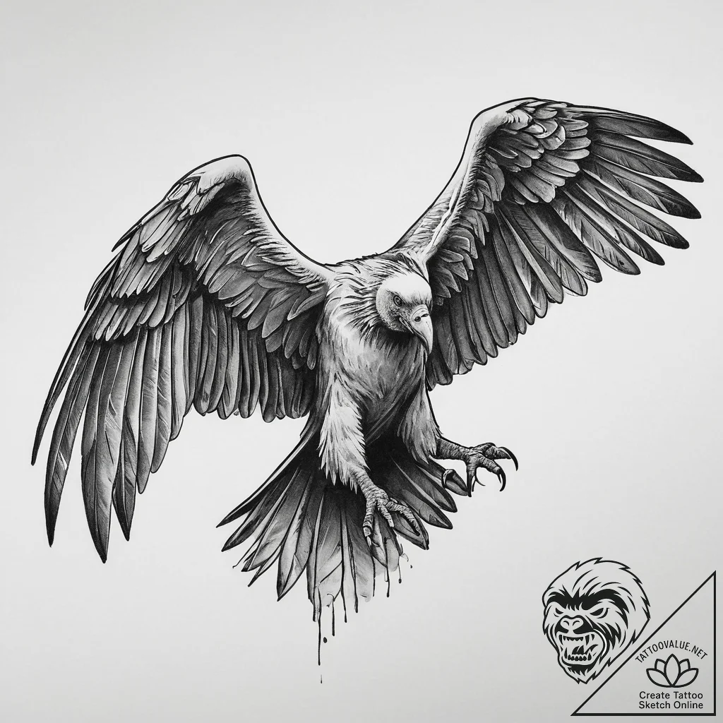 Tattoo sketch puns a vulture that says "i'm a... - tattoo sketch (№1760199095_0, 11.10.2025 16:11) — tattoovalue.net