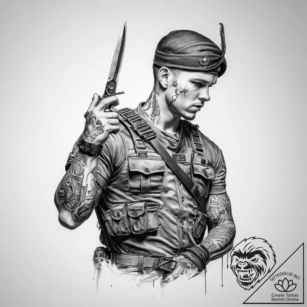 Tattoo sketch soldier with a scissors - tattoo sketch (№1760199542_0, 11.10.2025 16:19) — tattoovalue.net