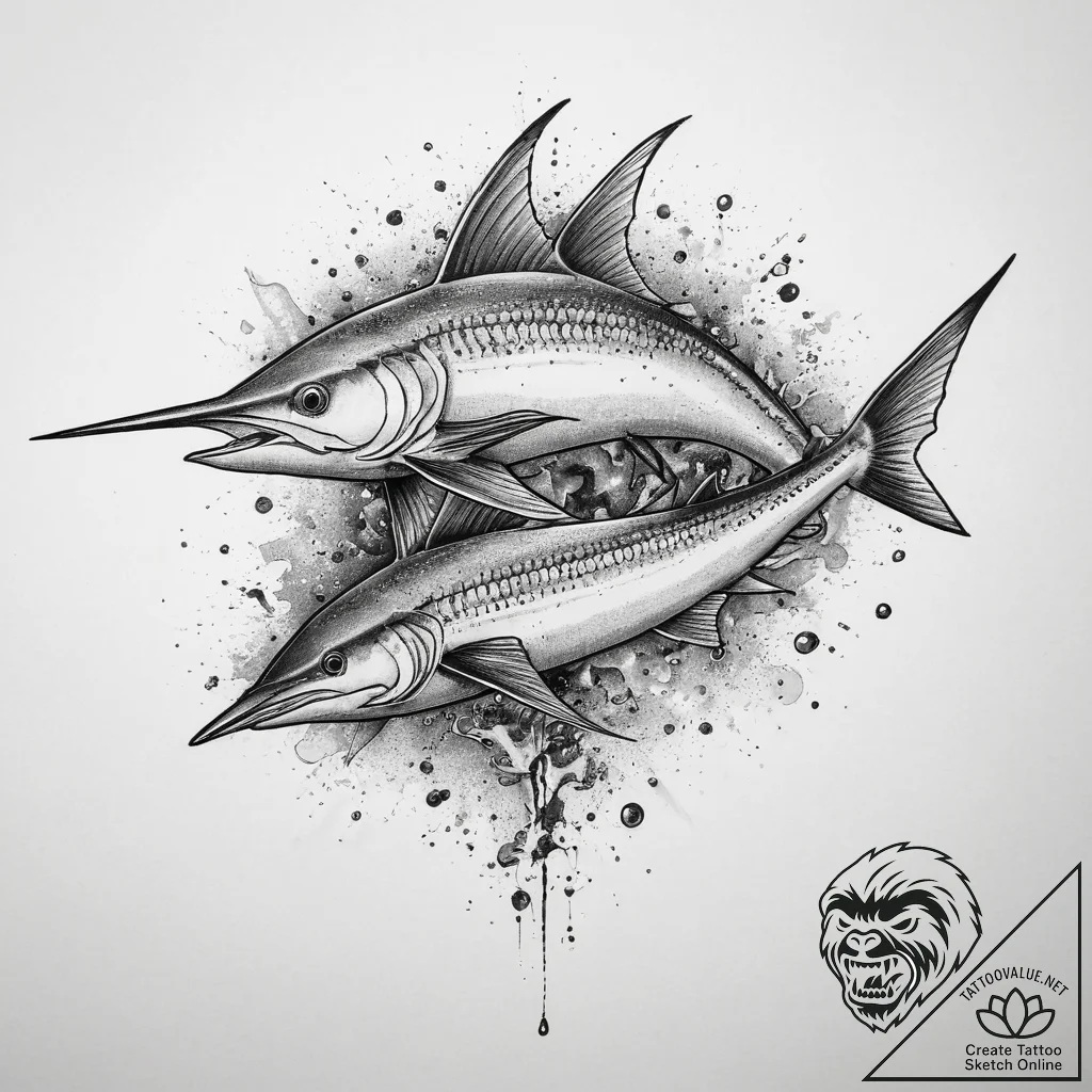 Tattoo sketch swordfish, ink illustration for... - tattoo sketch (№1760200407_0, 11.10.2025 16:33) — tattoovalue.net