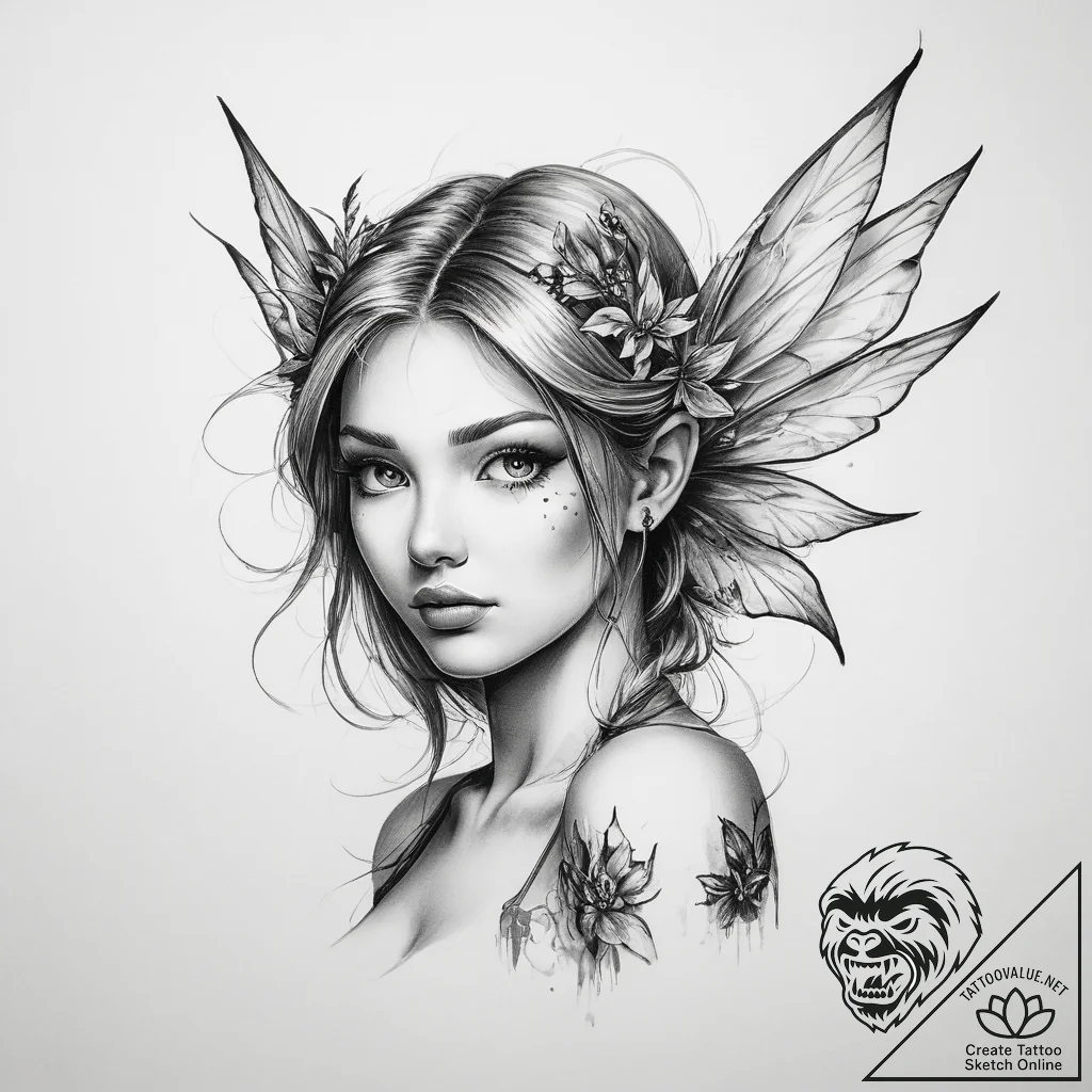 Tattoo sketch fairy - tattoo sketch (№1760203875_0, 11.10.2025 17:31) — tattoovalue.net