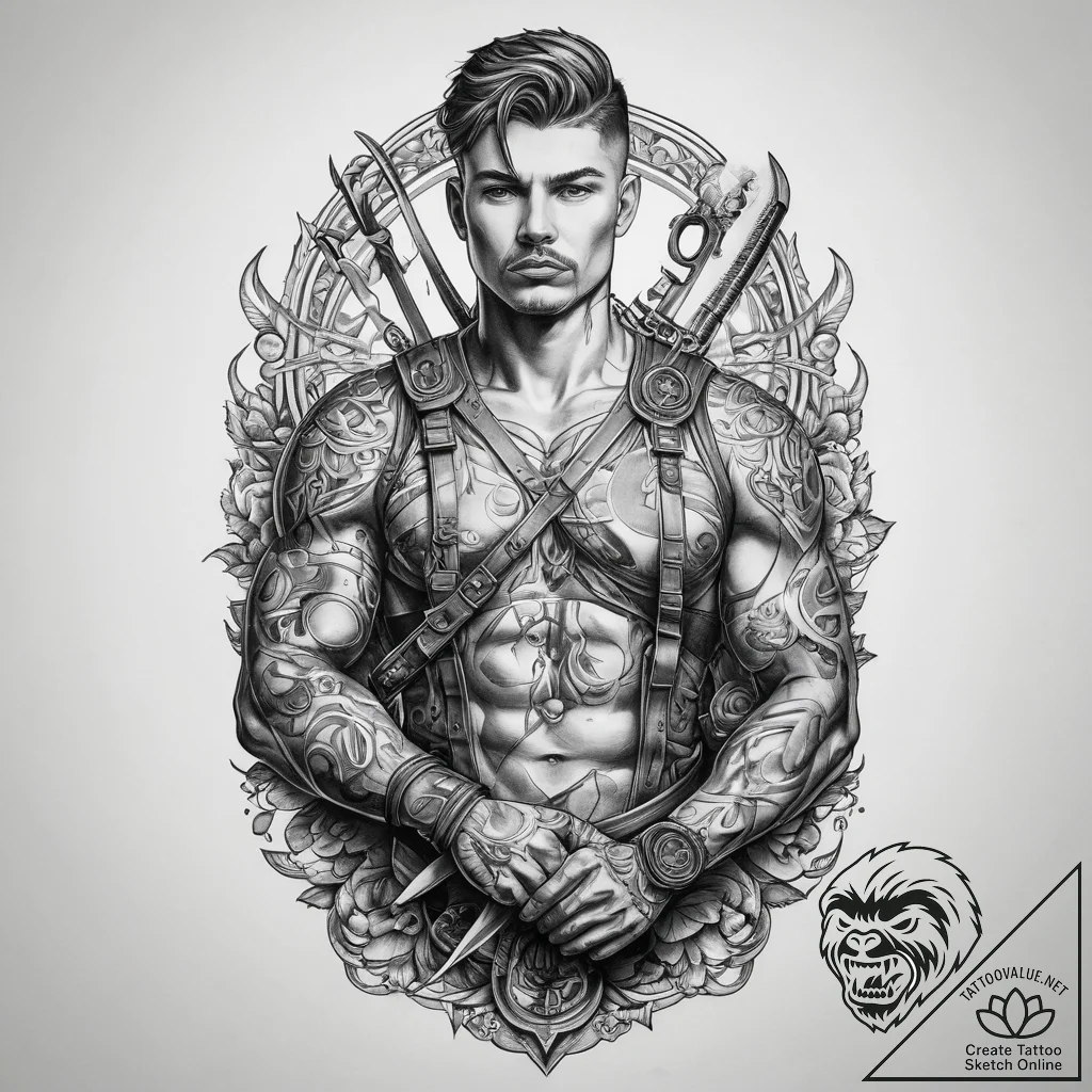 Tattoo sketch soldier with a scissors, tattoo... - tattoo sketch (№1760204738_0, 11.10.2025 17:45) — tattoovalue.net