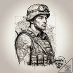 Tattoo sketch soldier with a map, tattoo line… – tattoo sketch (№1760205393_0, 11.10.2025 17:56) — tattoovalue.net