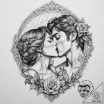 Tattoo sketch romantic kiss with a rose, conc… – tattoo sketch (№1760206042_0, 11.10.2025 18:07) — tattoovalue.net