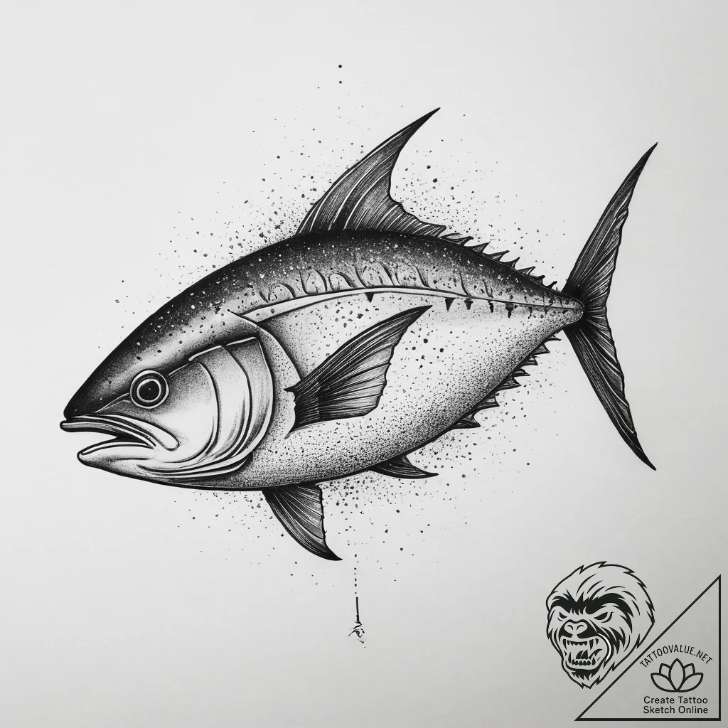 Tattoo sketch puns a tuna that says "i'm a tu... - tattoo sketch (№1760207338_0, 11.10.2025 18:28) — tattoovalue.net