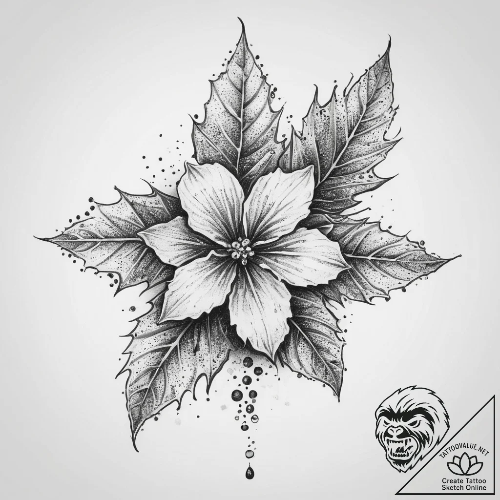 Tattoo sketch holly flower, tattoo drawing ou... - tattoo sketch (№1760211666_0, 11.10.2025 19:41) — tattoovalue.net