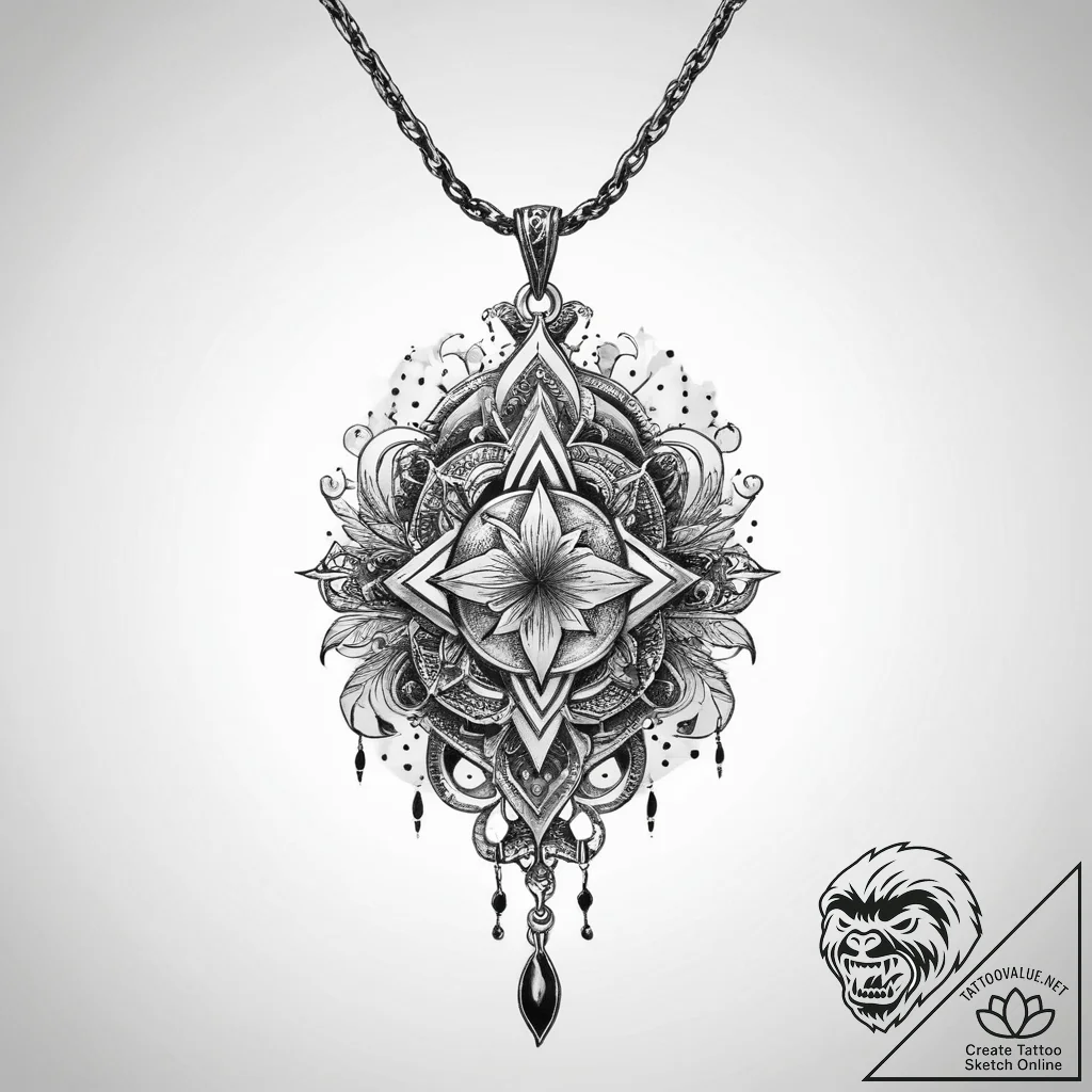 Tattoo sketch necklace with a pendant, ink il... - tattoo sketch (№1760211882_0, 11.10.2025 19:44) — tattoovalue.net