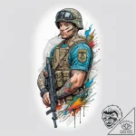 Tattoo sketch soldier with a banner, ink illu… – tattoo sketch (№1760212529_0, 11.10.2025 19:55) — tattoovalue.net