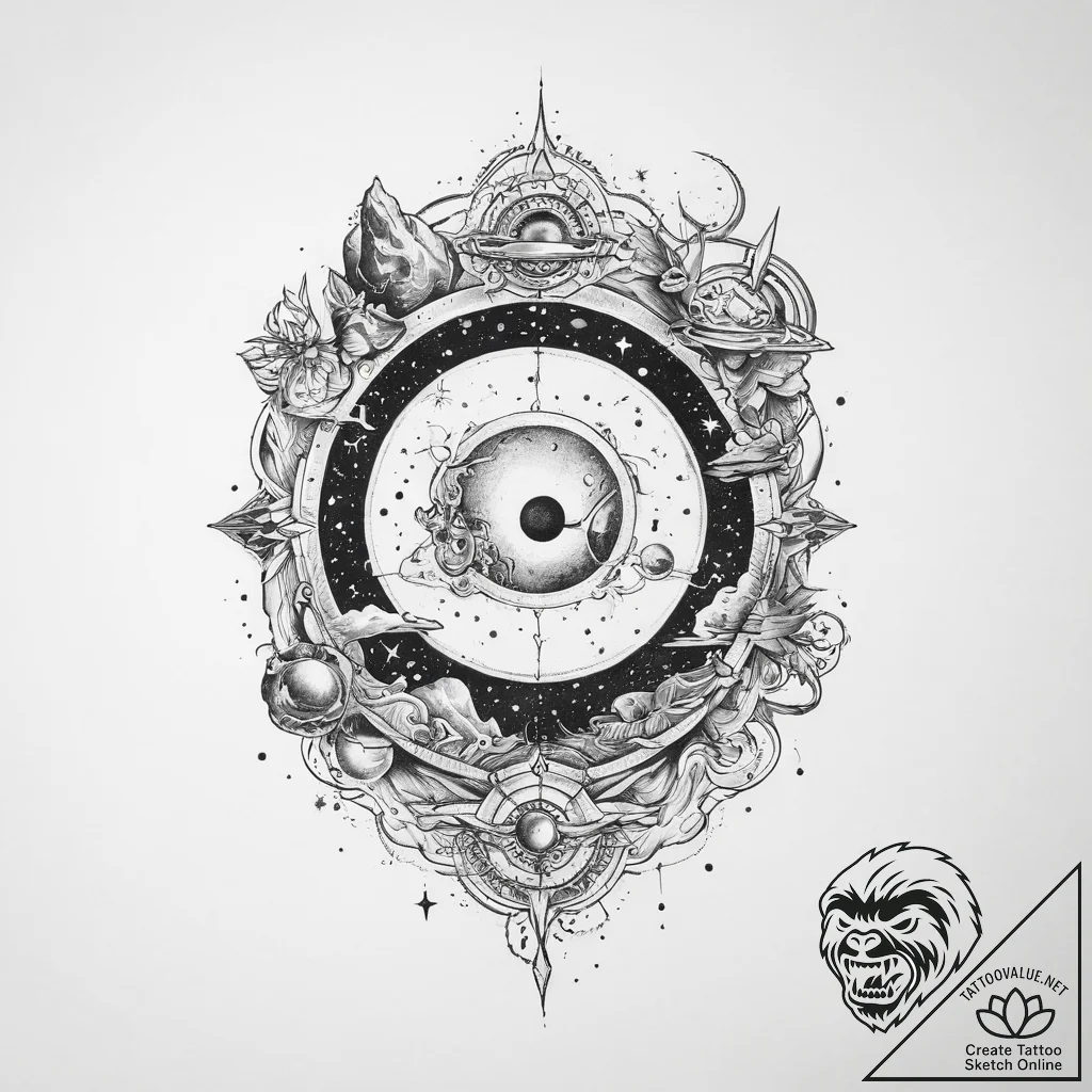 Tattoo sketch cosmic land - tattoo sketch (№1760213176_0, 11.10.2025 20:06) — tattoovalue.net