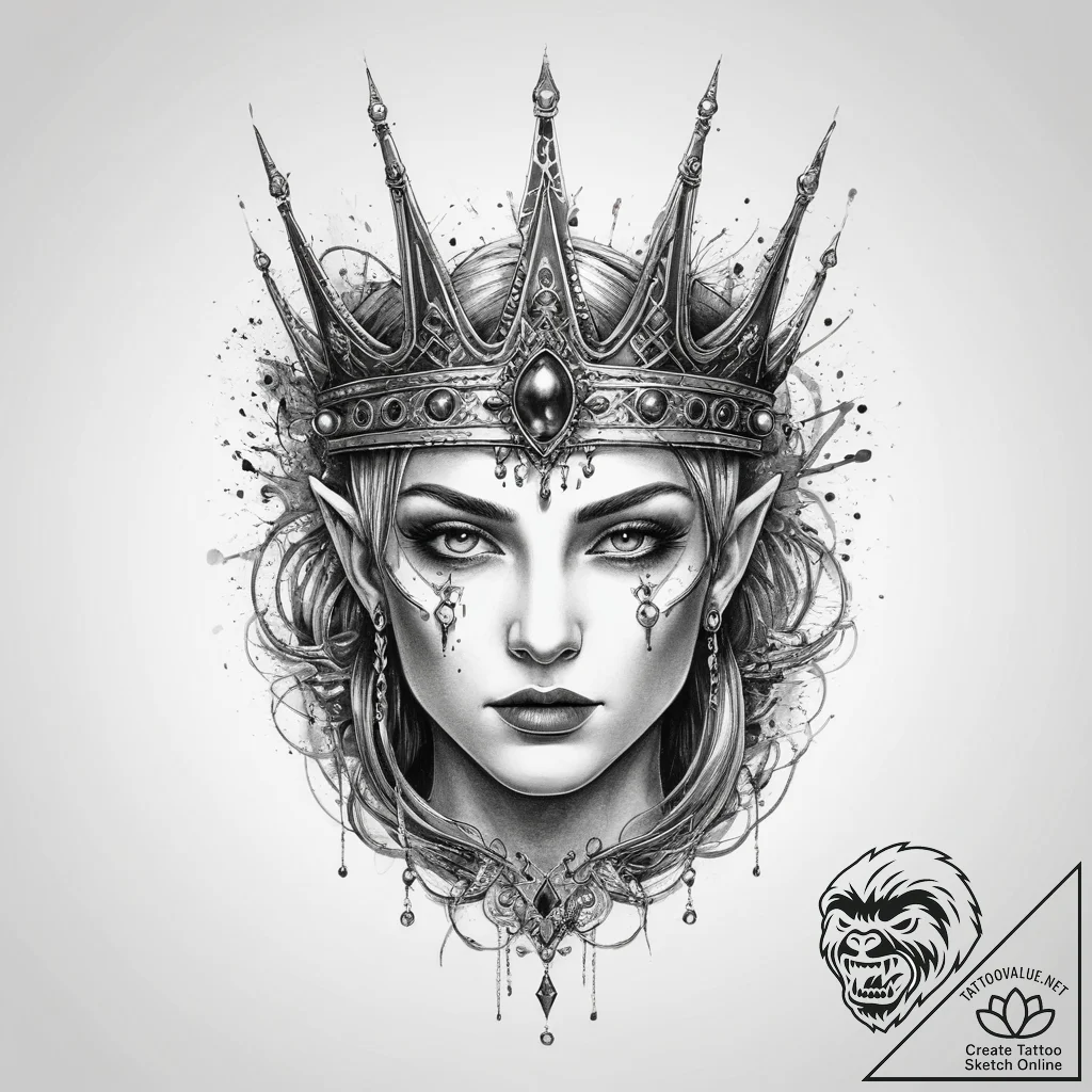 Tattoo sketch high elf crown, ink illustratio... - tattoo sketch (№1760214480_0, 11.10.2025 20:28) — tattoovalue.net