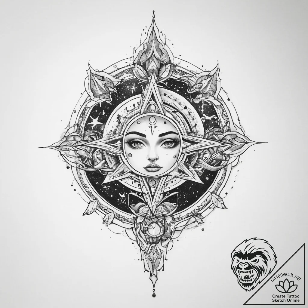 Tattoo sketch cosmic kingdom - tattoo sketch (№1760215776_0, 11.10.2025 20:49) — tattoovalue.net