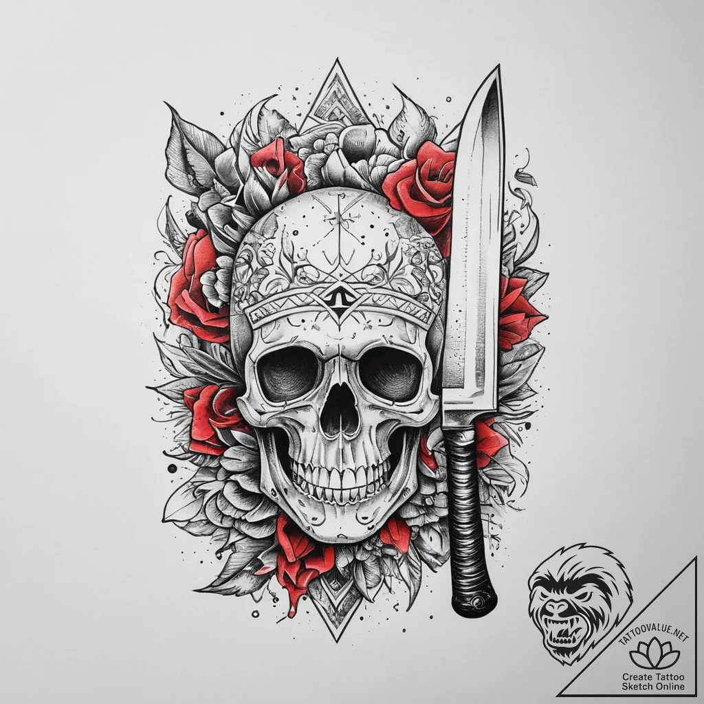 Tattoo sketch butcher meat cleaver and skull,... - tattoo sketch (№1760216207_0, 11.10.2025 20:56) — tattoovalue.net