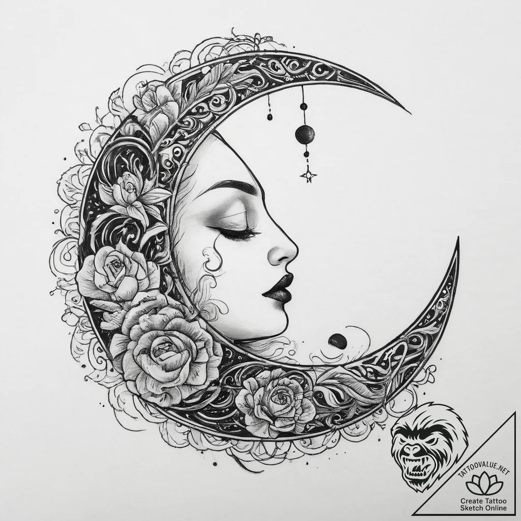 Tattoo sketch moon tattoo, tattoo sketch desi... - tattoo sketch (№1760217070_0, 11.10.2025 21:11) — tattoovalue.net