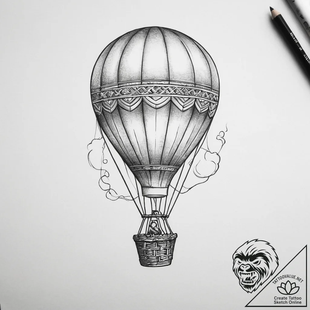 Tattoo sketch hot air ballooning a person in... - tattoo sketch (№1760217503_0, 11.10.2025 21:18) — tattoovalue.net