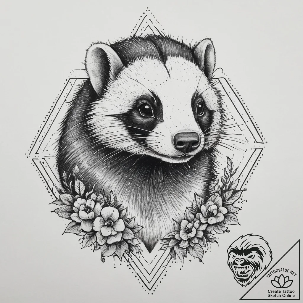 Tattoo sketch skunk, tattoo flash sheet desig... - tattoo sketch (№1760217728_0, 11.10.2025 21:22) — tattoovalue.net