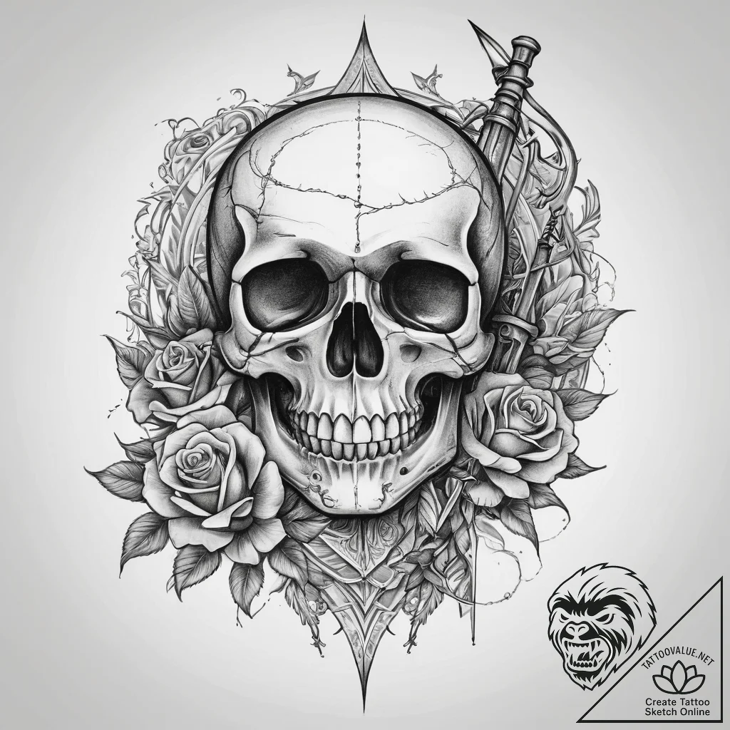 Tattoo sketch skull with a bayonet, tattoo sk... - tattoo sketch (№1760217945_0, 11.10.2025 21:25) — tattoovalue.net