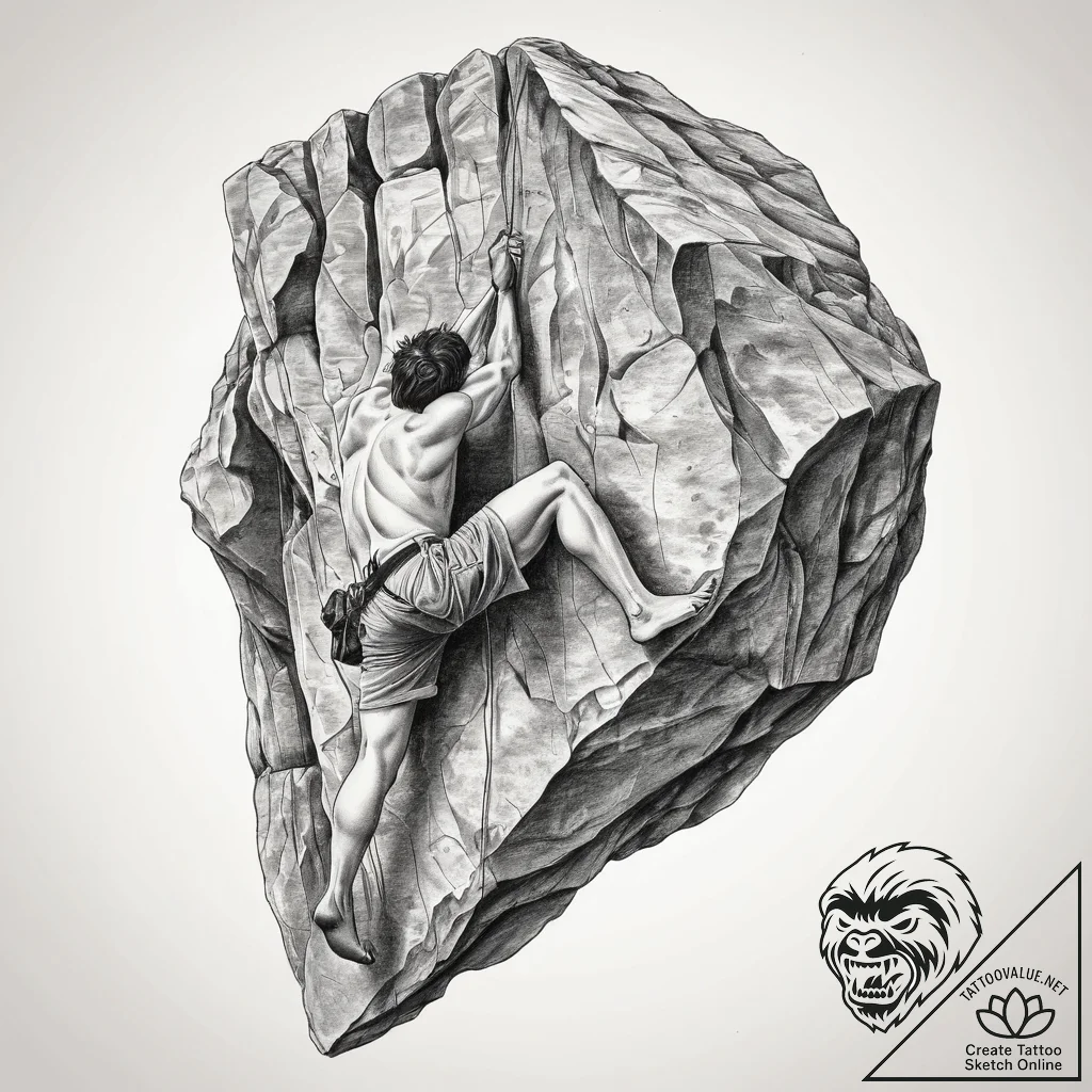 Tattoo sketch rock climbing a person climbing... - tattoo sketch (№1760220758_0, 11.10.2025 22:12) — tattoovalue.net