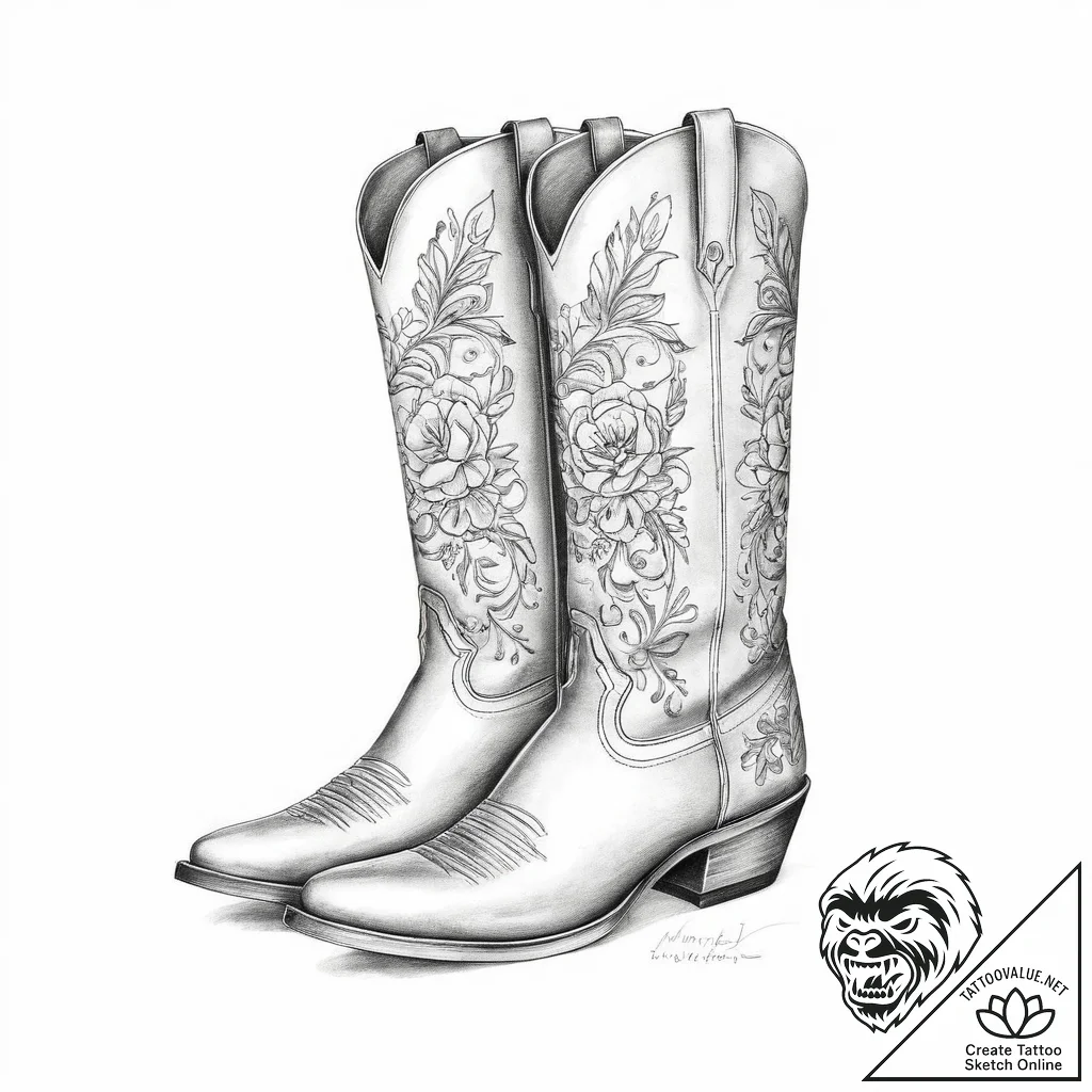 Tattoo sketch cowboy boot with a quote - tattoo sketch (№1760221191_0, 11.10.2025 22:19) — tattoovalue.net