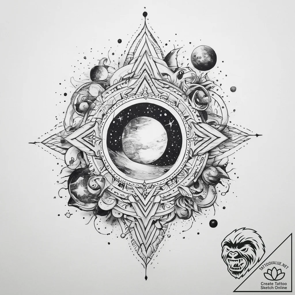 Tattoo sketch cosmic universe - tattoo sketch (№1760222940_0, 11.10.2025 22:49) — tattoovalue.net
