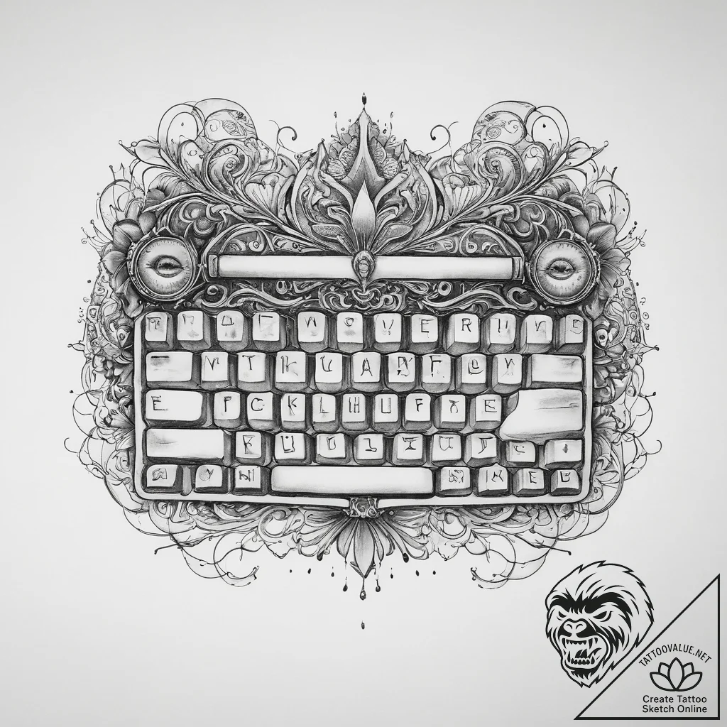 Tattoo sketch programmer keyboard and monitor... - tattoo sketch (№1760224672_0, 11.10.2025 23:17) — tattoovalue.net