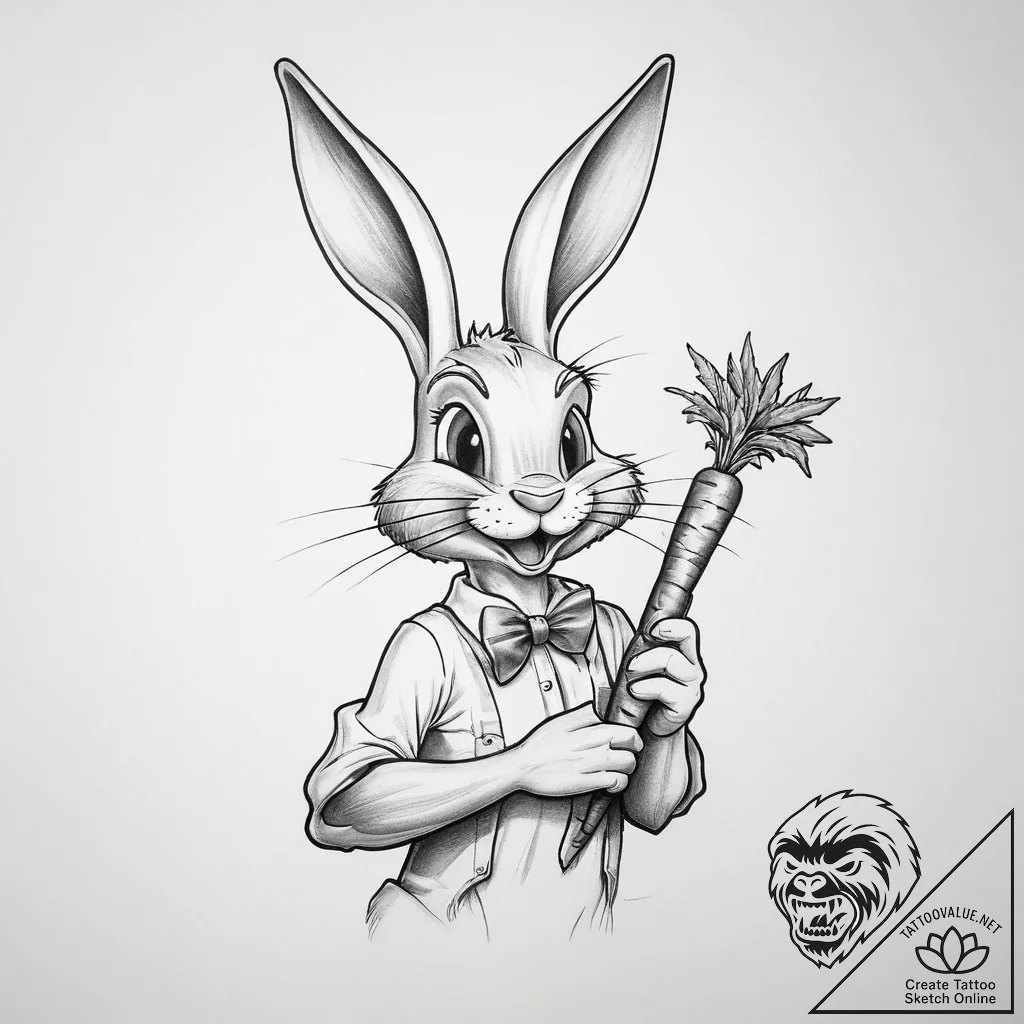 Tattoo sketch bugs bunny with a carrot - tattoo sketch (№1760224889_0, 11.10.2025 23:21) — tattoovalue.net