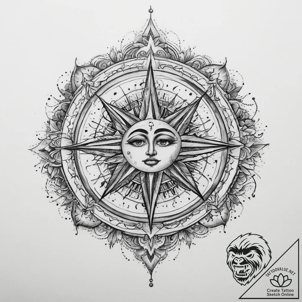 Tattoo sketch celestial tattoo, ink illustrat... - tattoo sketch (№1760225972_0, 11.10.2025 23:39) — tattoovalue.net