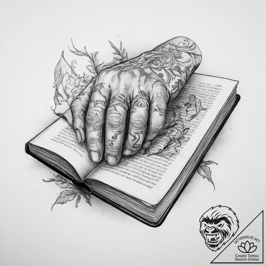 Tattoo sketch hands with a book, artistic tat... - tattoo sketch (№1760226199_0, 11.10.2025 23:43) — tattoovalue.net