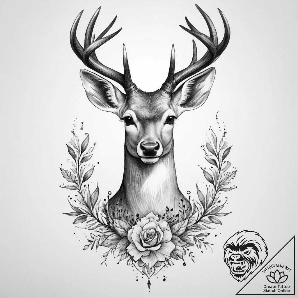 Tattoo sketch elegant doe tattoo - tattoo sketch (№1760227722_0, 12.10.2025 00:08) — tattoovalue.net
