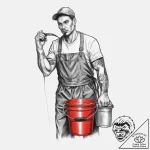 Tattoo sketch janitor a person with a bucket,… – tattoo sketch (№1760228372_0, 12.10.2025 00:19) — tattoovalue.net