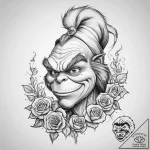 Tattoo sketch the grinch with a fur, tattoo f… – tattoo sketch (№1760229890_0, 12.10.2025 00:44) — tattoovalue.net