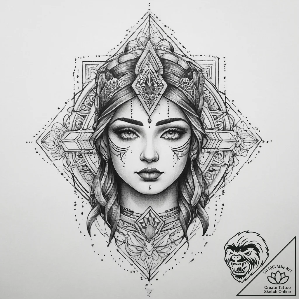 Tattoo sketch sacred character, artistic tatt... - tattoo sketch (№1760232723_0, 12.10.2025 01:32) — tattoovalue.net