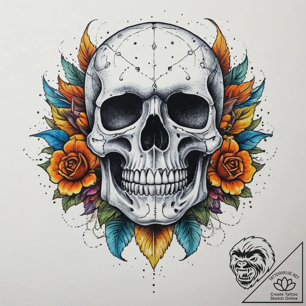 Tattoo sketch череп с узором из точек, tattoo... - tattoo sketch (№1760233816_0, 12.10.2025 01:50) — tattoovalue.net